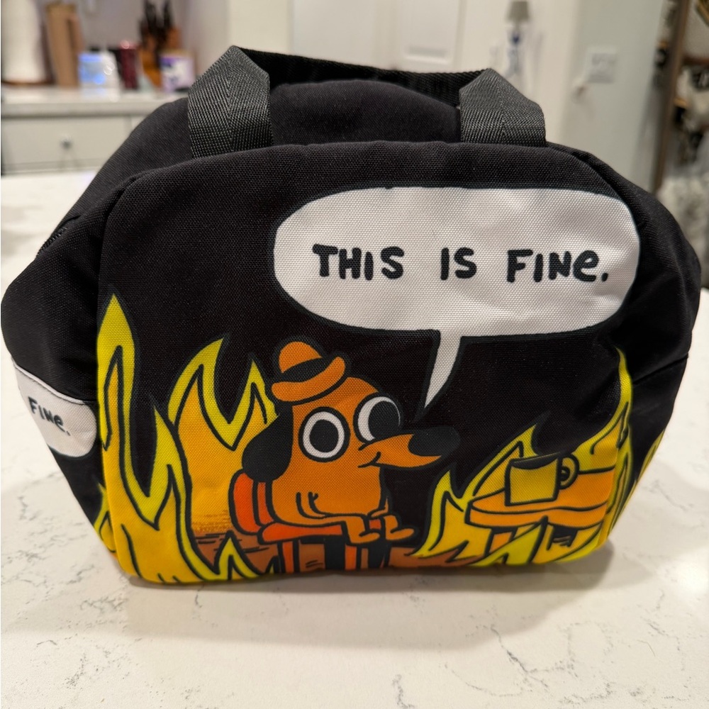 'This Is Fine' Comic Dog Black & Yellow Canvas Lunch bag